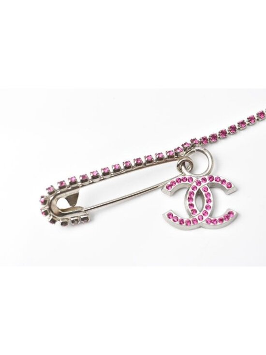 Chanel Brooch Pin Rhinestone Silver Magenta